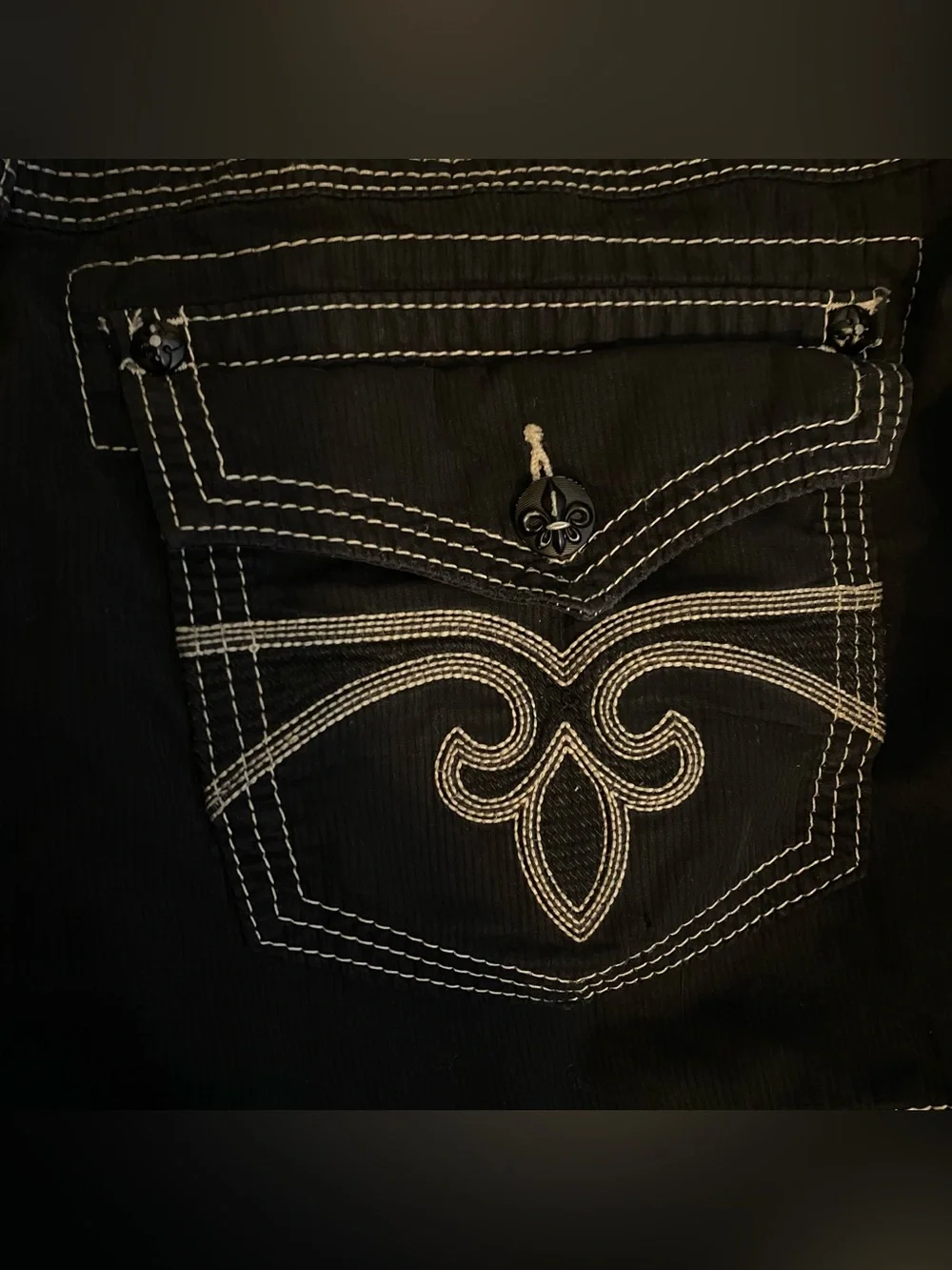 Rock Revival Black Jeans with White Stitching size 38/23 Jorts Baggy Cargo